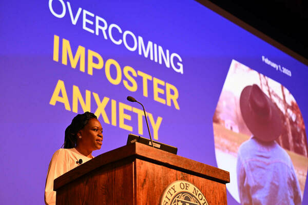 Ijeoma Nwaogu, Ph.D., spoke on the topic of overcoming imposter anxiety, commonly known as "imposter syndrome".