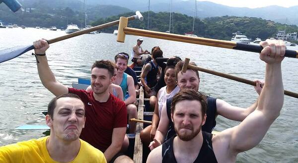 Beattie in training with his team for a dragon boat race in Hong Kong in 2017.