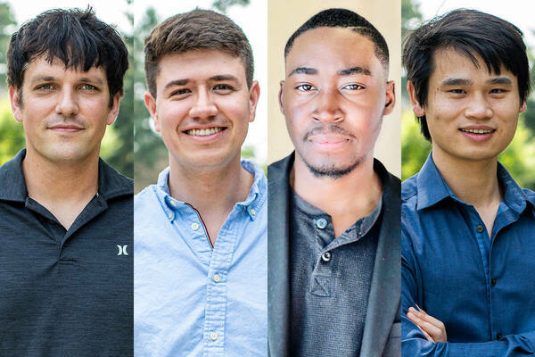 The materials science program welcomed four graduate fellows for 2023-2024. Left to right: Greg Durling, Joshua Morales Campos, Chiedozie Ogueri, and Yucheng Yang.