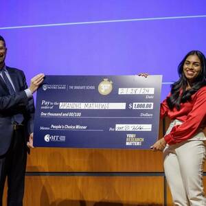 O. Amandhi Mathews, Ph.D. student in biological sciences, was named People's Choice winner in the 2024 Shaheen 3MT competition.
