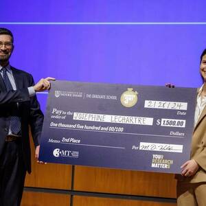 Joséphine Lechartre, Ph.D. student in peace studies and political science, was named 2nd Place winner in the 2024 Shaheen 3MT competition.
