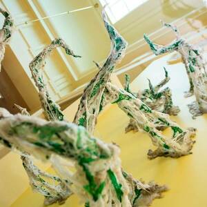 Detail of 'bahamut', a sculpture installation by MFA student Riley Fichter.