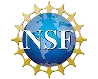 National Science Foundation (NSF) logo: white NSF on a blue globe with a gold gear background.